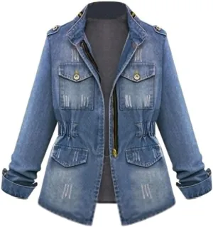 Women's Oversized Denim Jacket Casual Long Boyfriend Distresse Jean Jacket Autumn Spring Washed Denim Jacket 2024