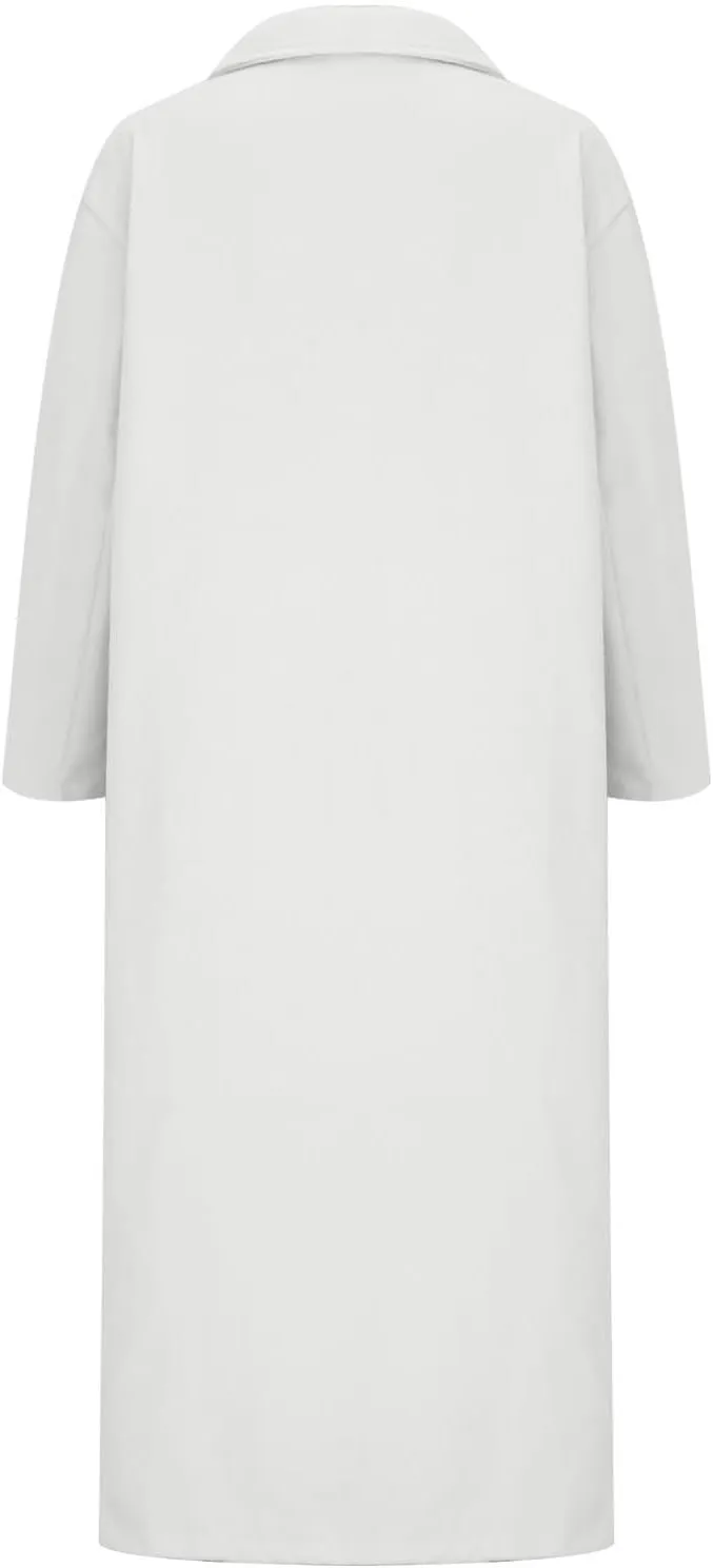 Women's Oversized Trench Coat Notched Lapel Collar Wool Blend Pea Coats Open Front Long Sleeve Maxi Outerwear