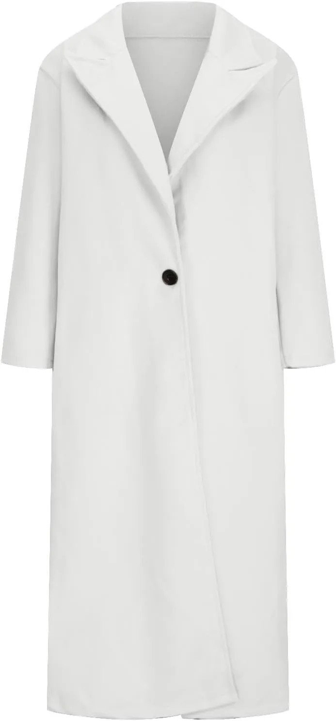 Women's Oversized Trench Coat Notched Lapel Collar Wool Blend Pea Coats Open Front Long Sleeve Maxi Outerwear