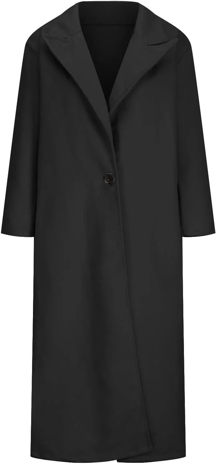 Women's Oversized Trench Coat Notched Lapel Collar Wool Blend Pea Coats Open Front Long Sleeve Maxi Outerwear