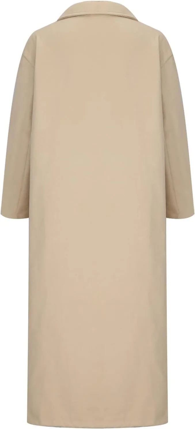 Women's Oversized Trench Coat Notched Lapel Collar Wool Blend Pea Coats Open Front Long Sleeve Maxi Outerwear