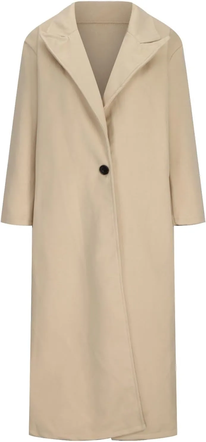 Women's Oversized Trench Coat Notched Lapel Collar Wool Blend Pea Coats Open Front Long Sleeve Maxi Outerwear