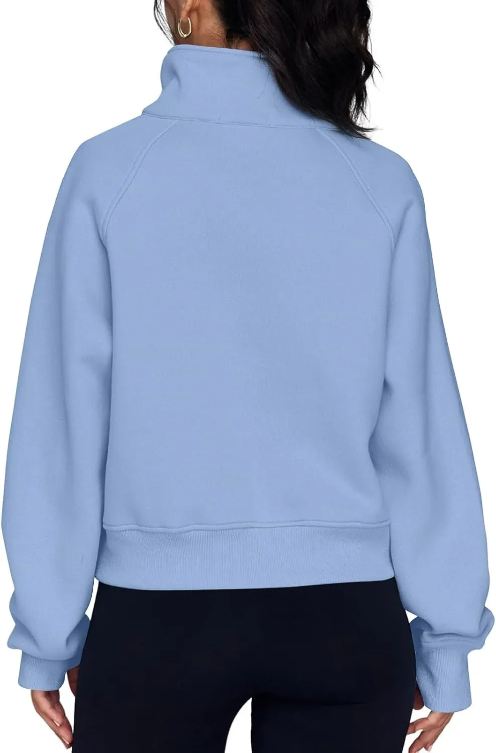 Womens Quarter Zip Pullover Fleece Stand Collar Cropped Sweatshirt with Pockets Thumb Hole Workout Crop Tops