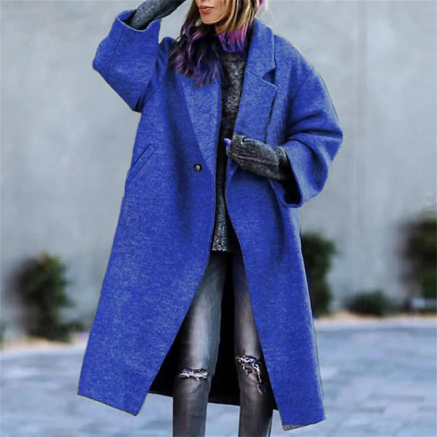 Women's Reversible Plaid Wool Blend Overcoat Fleece Notched Collar Double Breasted Pea Coat