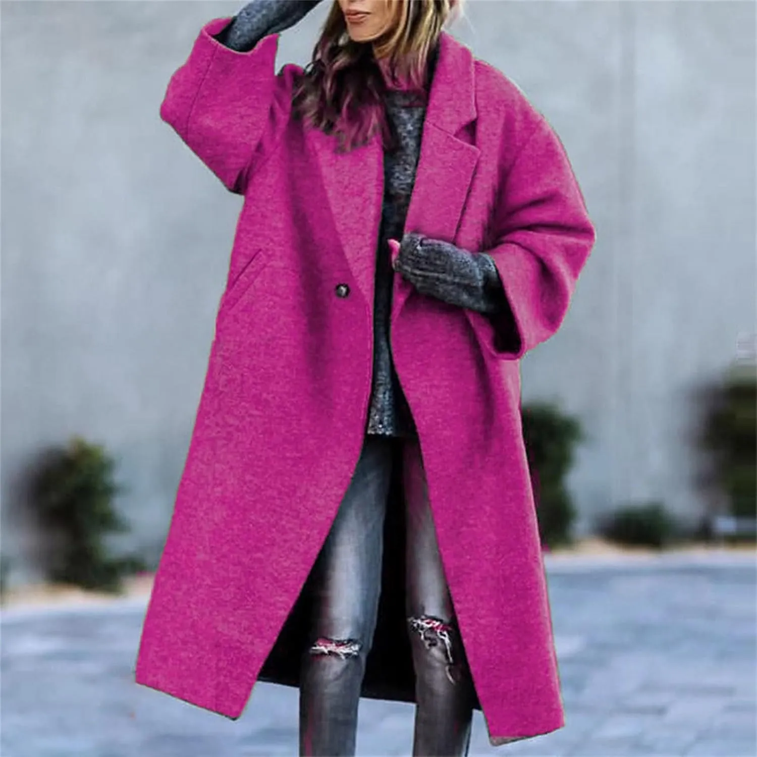 Women's Reversible Plaid Wool Blend Overcoat Fleece Notched Collar Double Breasted Pea Coat