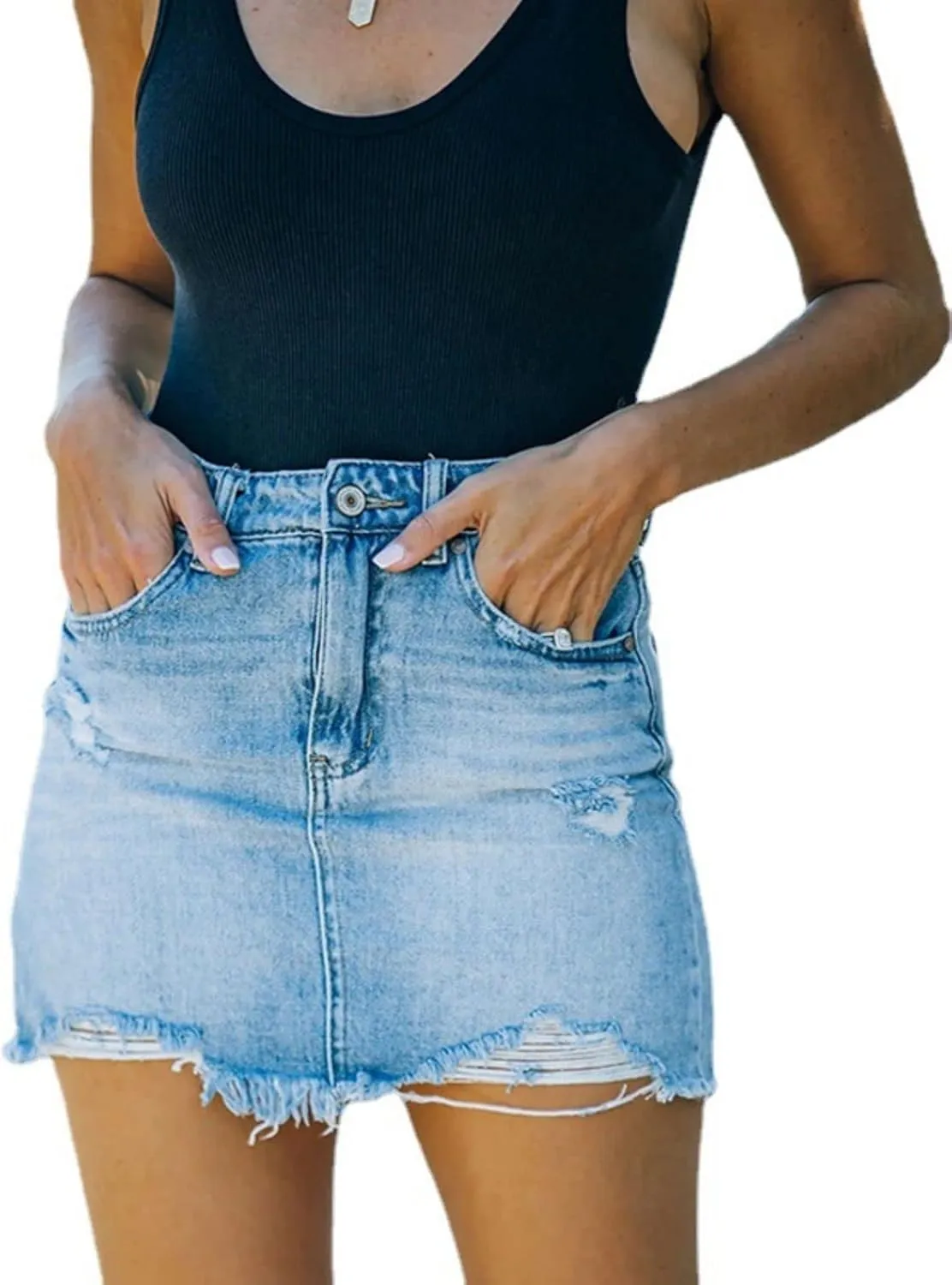 Women's Ripped Denim Jean Shorts High Waisted Frayed Raw Hem Distressed Denim Shorts Summer Hot Pants with Pockets