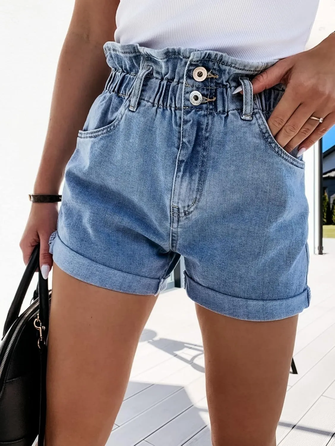Women's Ripped Denim Jean Shorts High Waisted Frayed Raw Hem Distressed Denim Shorts Summer Hot Pants with Pockets