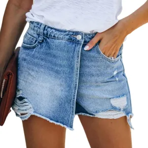 Women's Ripped Denim Jean Shorts High Waisted Frayed Raw Hem Distressed Denim Shorts Summer Hot Pants with Pockets