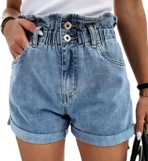 Women's Ripped Denim Jean Shorts High Waisted Frayed Raw Hem Distressed Denim Shorts Summer Hot Pants with Pockets