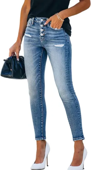 Women's Ripped Skinny Jeans Stretch Slim Ankle Denim Jeans