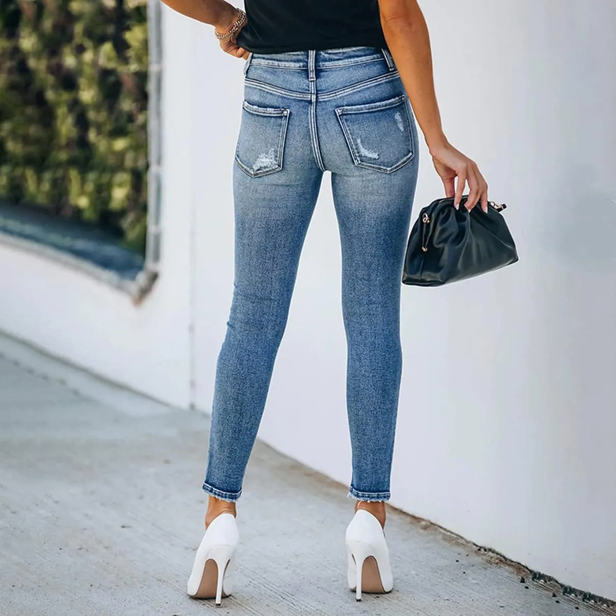 Women's Ripped Skinny Jeans Stretch Slim Ankle Denim Jeans