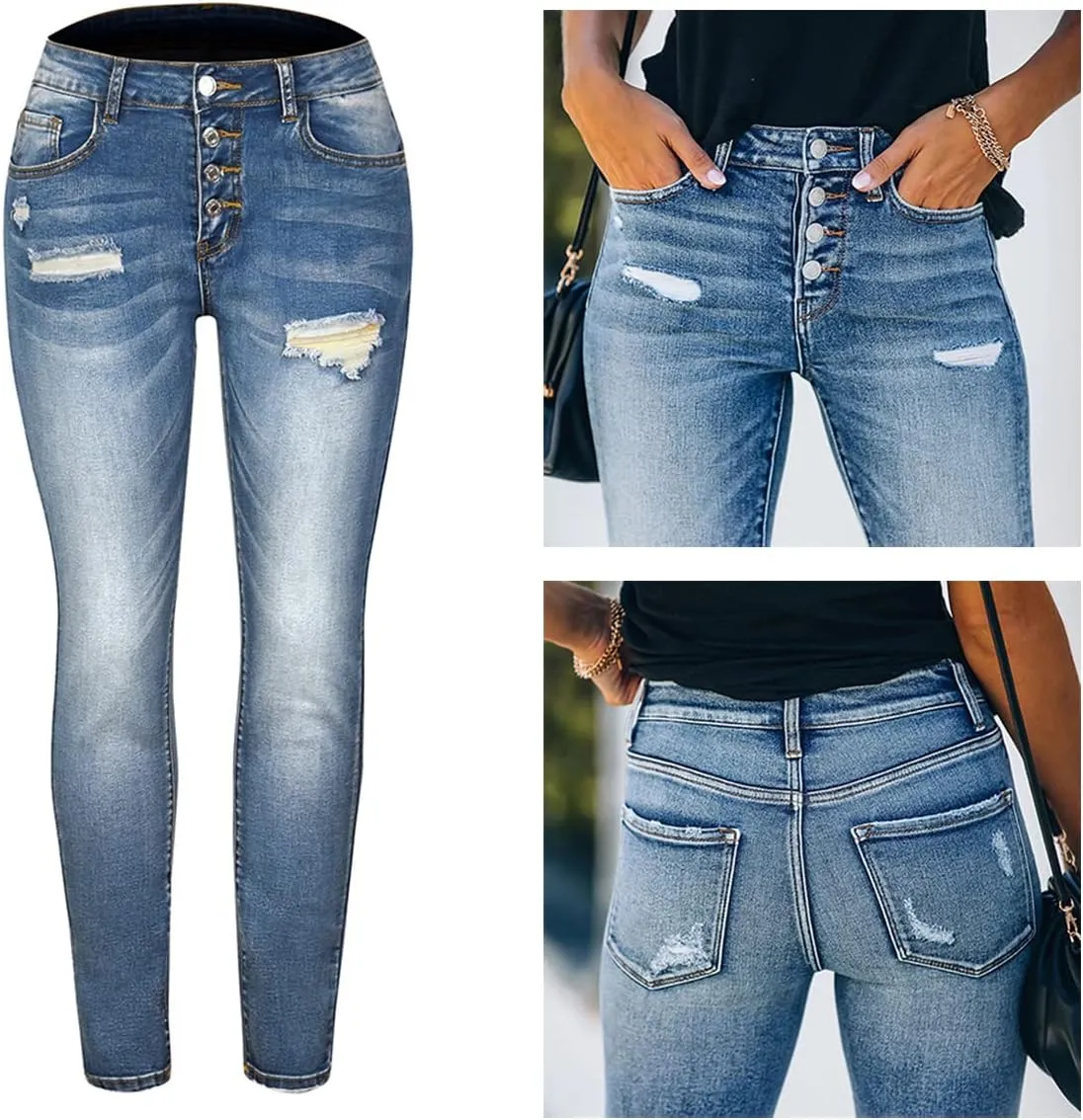 Women's Ripped Skinny Jeans Stretch Slim Ankle Denim Jeans
