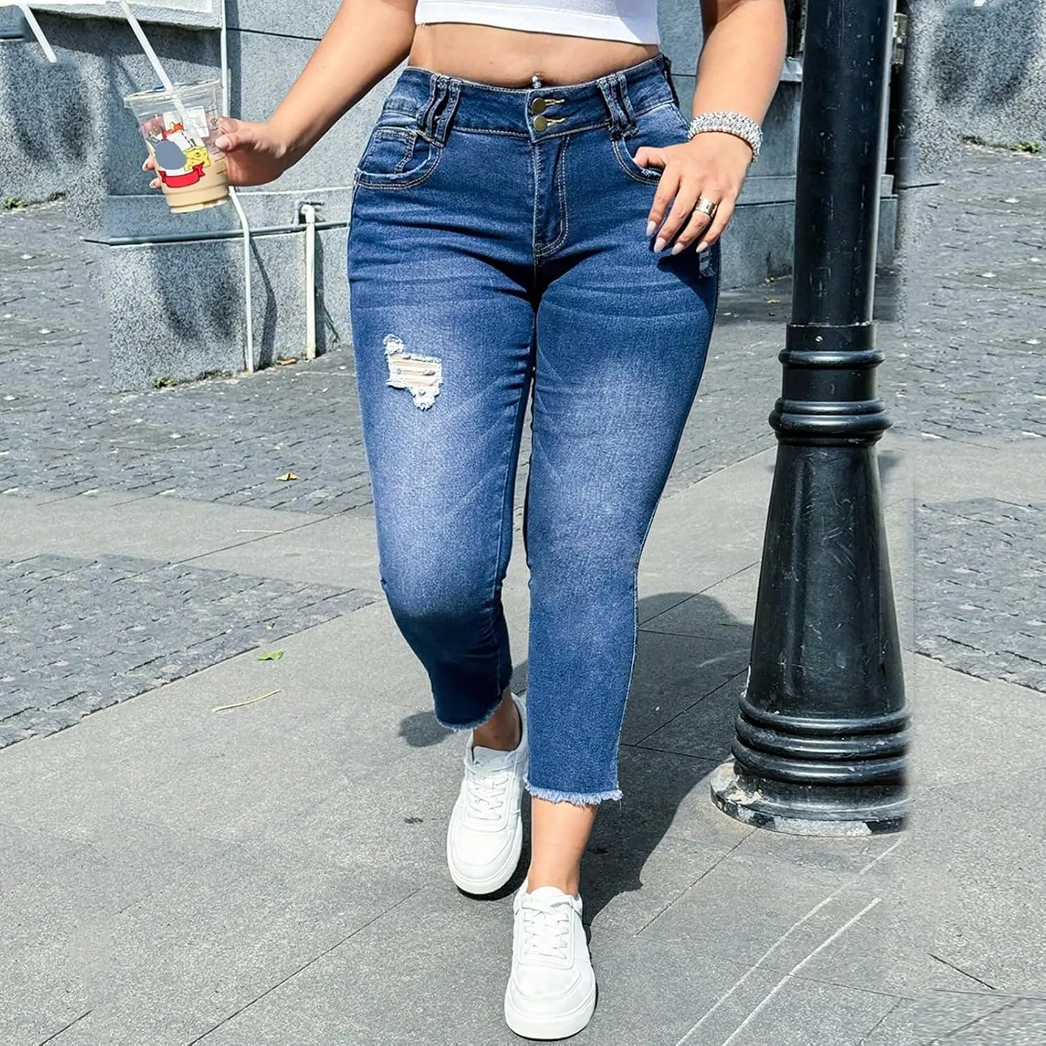 Womens Skinny Jeans High Waisted Cropped Jeans Stretchy Boyfriend Tummy Control Jeggings Denim Leggings with Pockets
