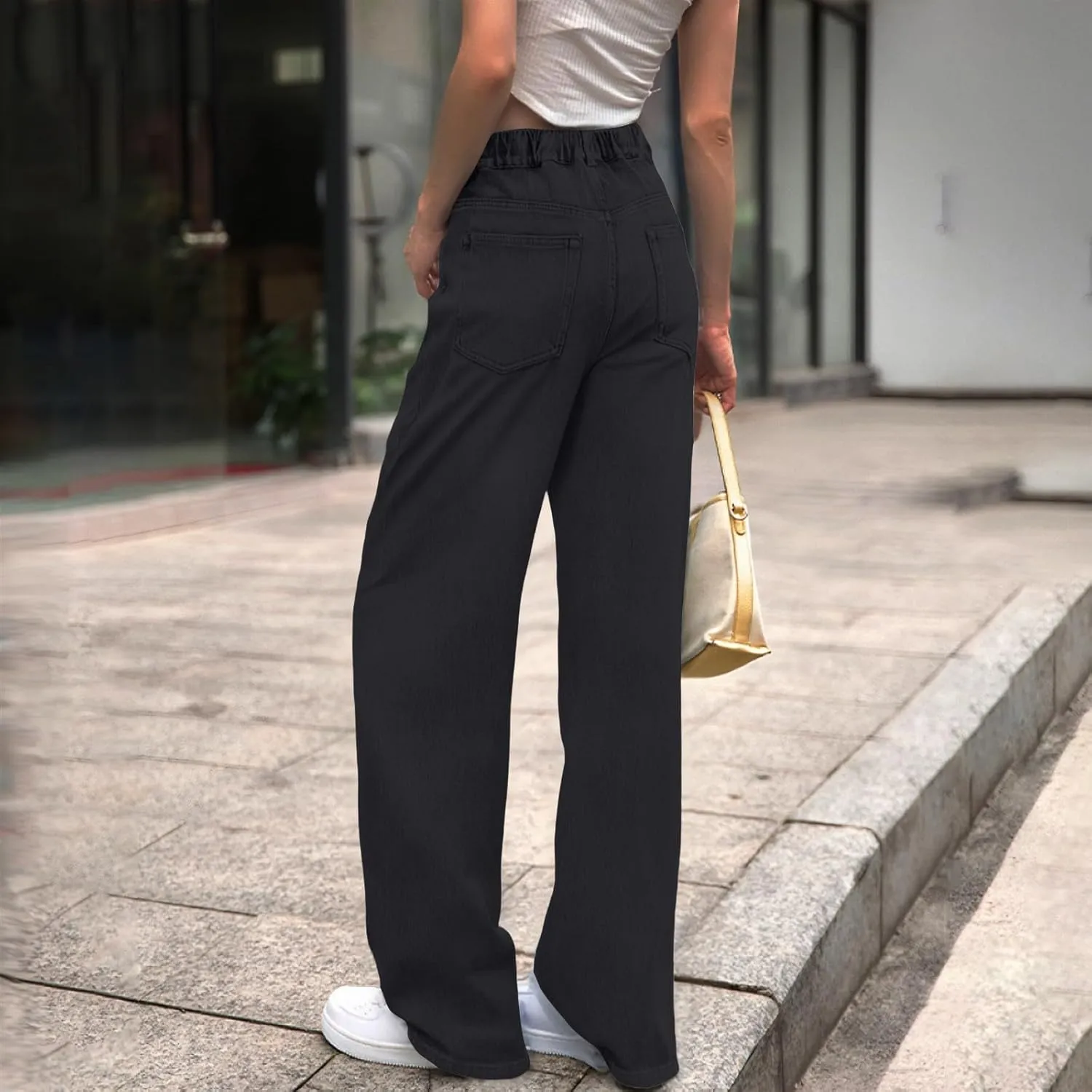 Womens Straight Leg Jeans Elastic High Waisted Boyfriend Jeans Trendy Streetwear Denim Trousers Cute Cowgirl Pants