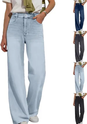 Womens Straight Leg Jeans Elastic High Waisted Boyfriend Jeans Trendy Streetwear Denim Trousers Cute Cowgirl Pants