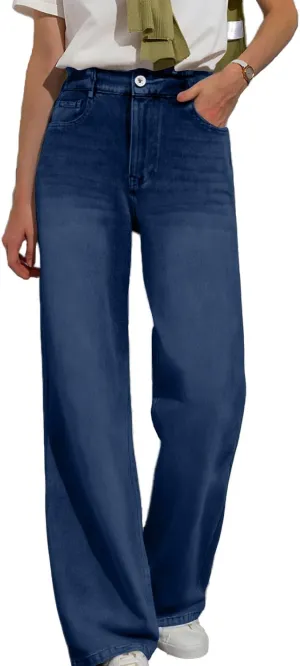 Womens Straight Leg Jeans Elastic High Waisted Boyfriend Jeans Trendy Streetwear Denim Trousers Cute Cowgirl Pants