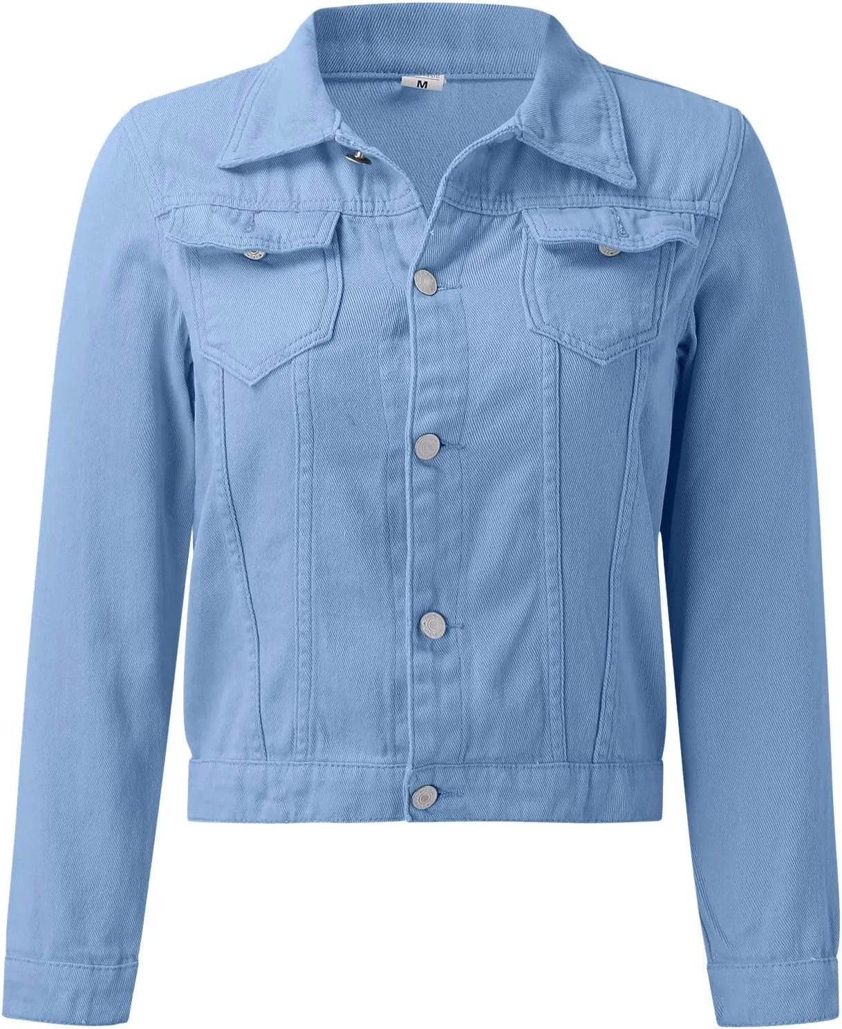 Women's Stretch Denim Jacket Basic Solid Button Down Jean Coat Relaxed Fitted Long Sleeves Shacket Outerwear with Pockets