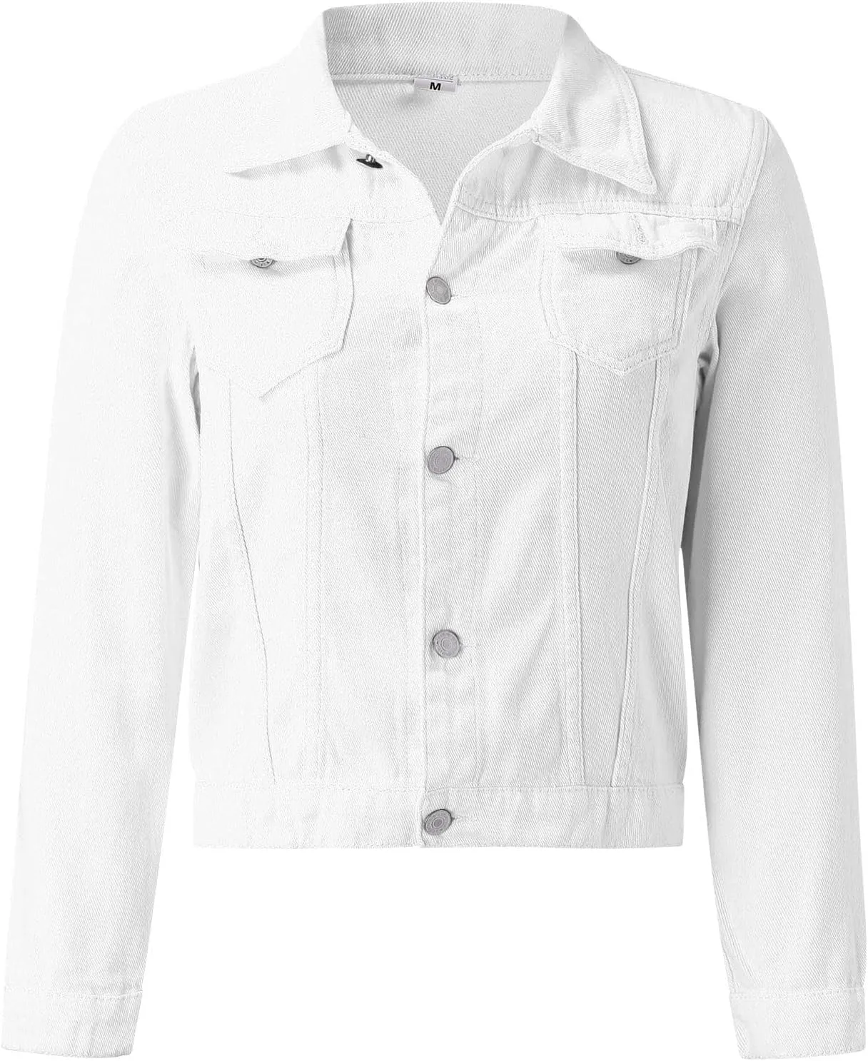 Women's Stretch Denim Jacket Basic Solid Button Down Jean Coat Relaxed Fitted Long Sleeves Shacket Outerwear with Pockets