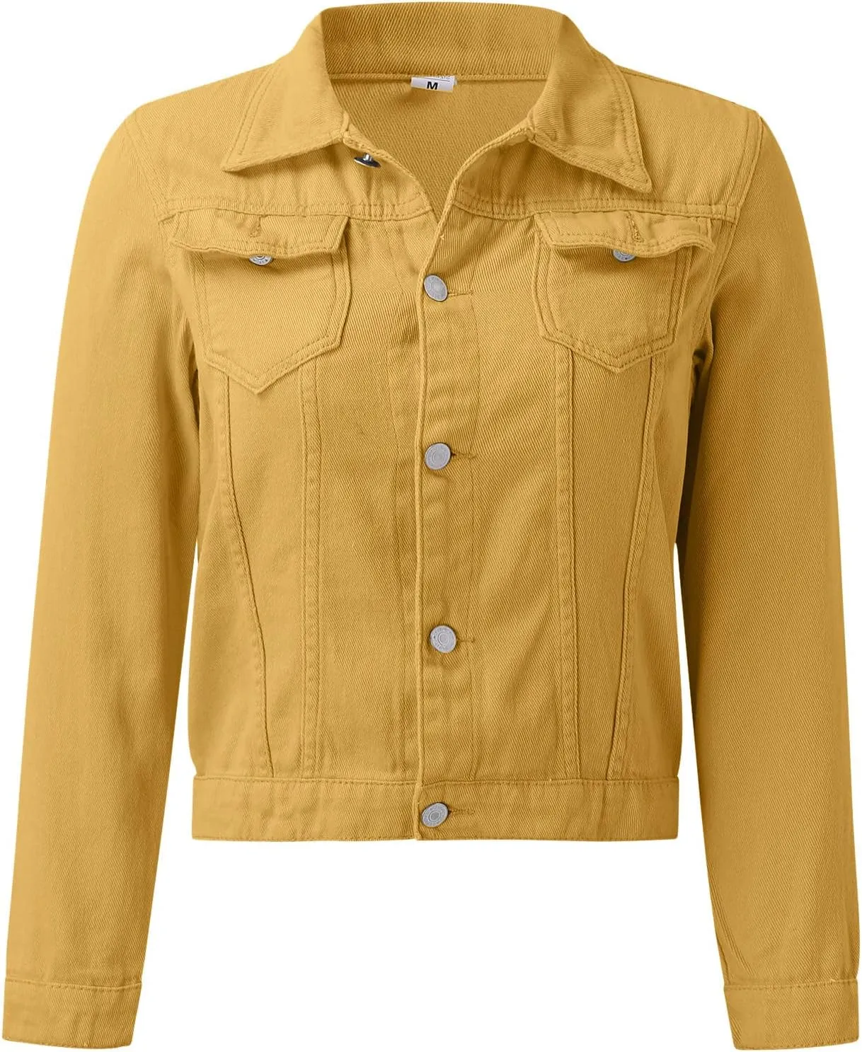 Women's Stretch Denim Jacket Basic Solid Button Down Jean Coat Relaxed Fitted Long Sleeves Shacket Outerwear with Pockets