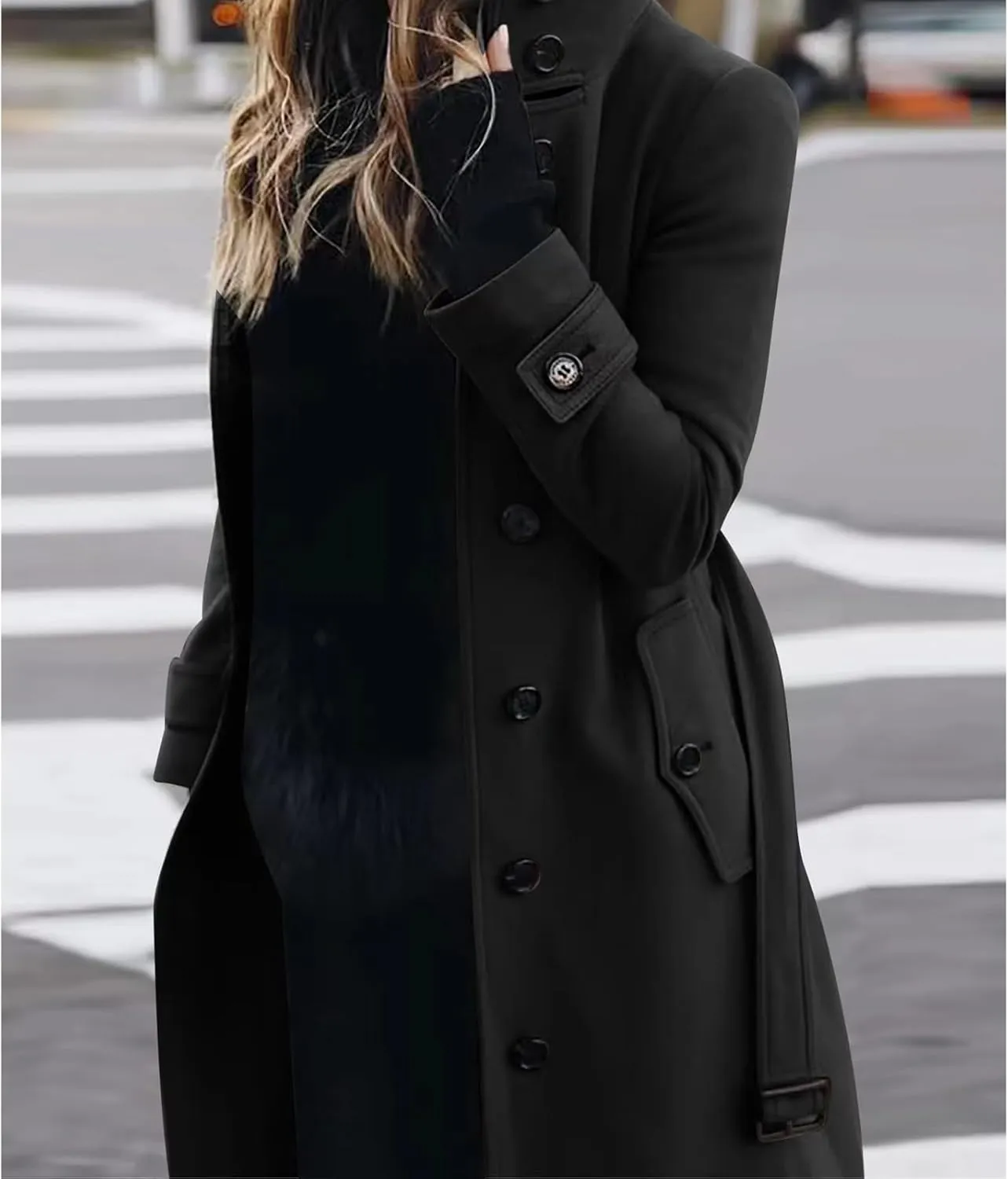 Womens Trench Coat Single Breasted Belted Coats Oversized Thick Warm Outerwear Stand Collar Winter Wool Blend Outwear
