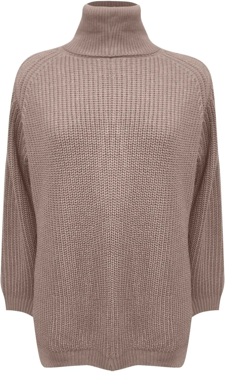 Women's Turtleneck Ribbed Knit Pullover Sweaters 2023 Fall Long Sleeve Soft Classic Solid Color Fitted Sweater Tops