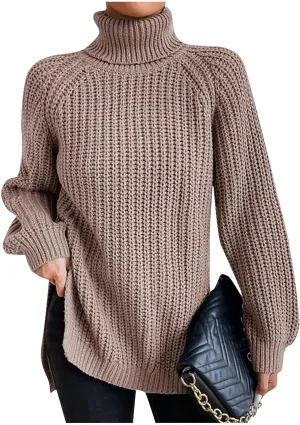 Women's Turtleneck Ribbed Knit Pullover Sweaters 2023 Fall Long Sleeve Soft Classic Solid Color Fitted Sweater Tops