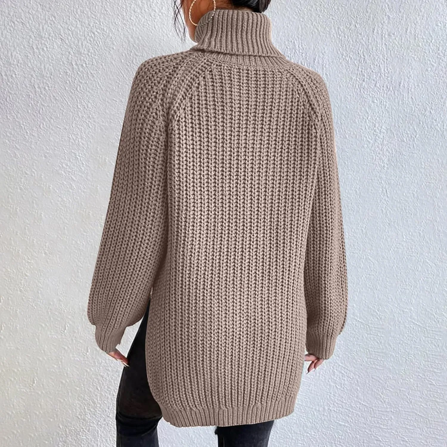 Women's Turtleneck Ribbed Knit Pullover Sweaters 2023 Fall Long Sleeve Soft Classic Solid Color Fitted Sweater Tops
