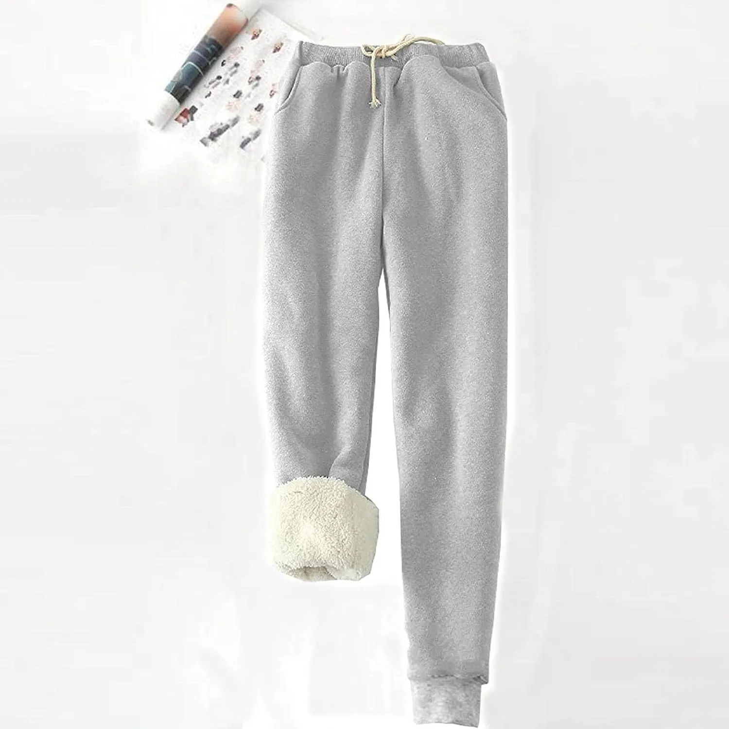 Women's Warm Sherpa Lined Pants Fleece Jogger Pants Thick Sweatpants Drawstring Trousers Athletic Joggers Winter Pants