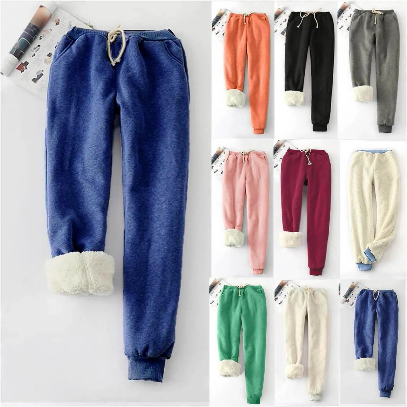 Women's Warm Sherpa Lined Pants Fleece Jogger Pants Thick Sweatpants Drawstring Trousers Athletic Joggers Winter Pants