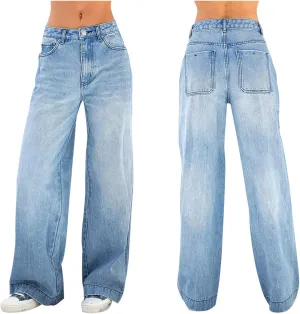 Women's Wide Leg Boyfriend Jeans, Straight Leg Denim Pants, Low Rise Baggy Casual Loose Jeans