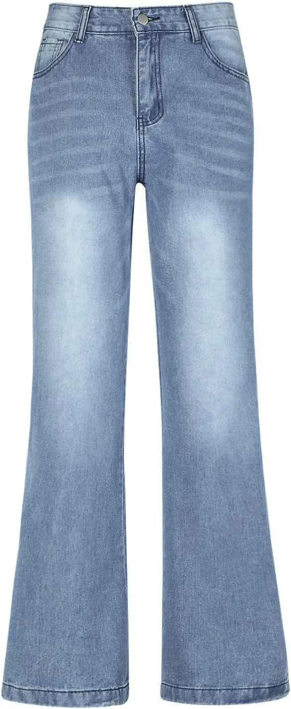 Women's Wide Leg Boyfriend Jeans, Straight Leg Denim Pants, Low Rise Baggy Casual Loose Jeans