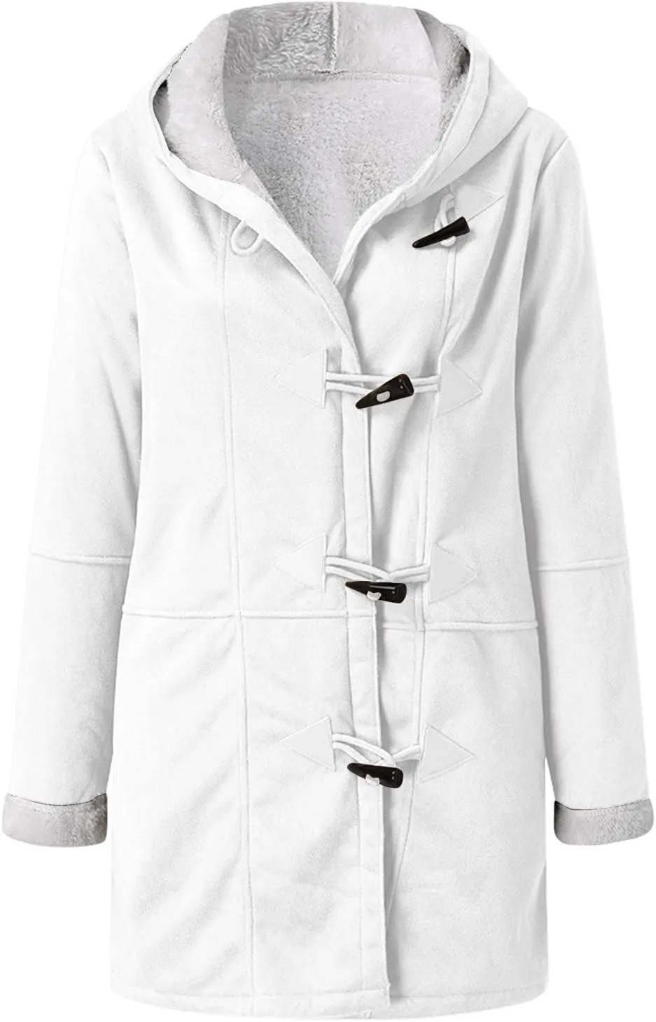 Women's Winter Coats Fleece Lined Jackets Button Down Sherpa Jacket Mid Length Warm Coat with Hood Plus Size Overcoat