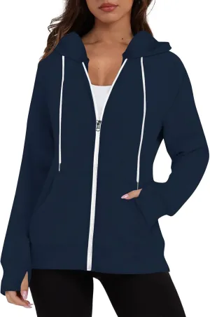 Womens Zip Up Hoodie Cropped Sweatshirts Thumb Hole Fleece Jackets Cropped Comfort Fall Loose Outfits Loose Outfits