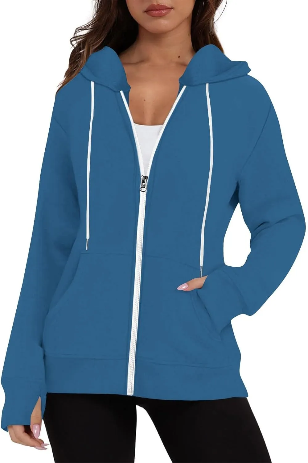 Womens Zip Up Hoodie Cropped Sweatshirts Thumb Hole Fleece Jackets Cropped Comfort Fall Loose Outfits Loose Outfits