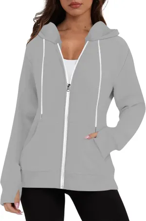 Womens Zip Up Hoodie Cropped Sweatshirts Thumb Hole Fleece Jackets Cropped Comfort Fall Loose Outfits Loose Outfits