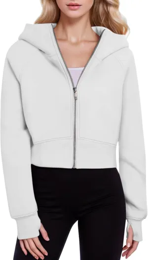 Womens Zip Up Hoodies Cropped Sweatshirts Fleece Jacket Fall Outfits Casual Hooded Y2k Top Winter Clothes 2024