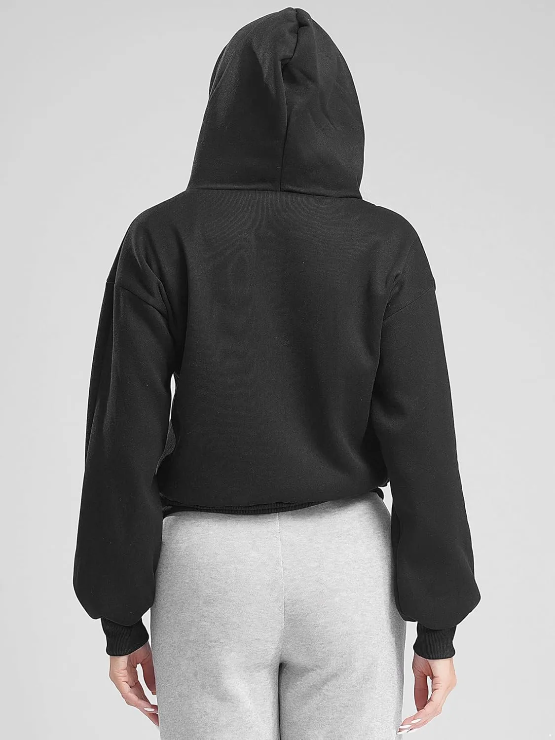 Women's Zip Up Hoodies Fleece-Lined Cropped Long Sleeve Sweatshirts with Pockets Casual Cropped Hoodie