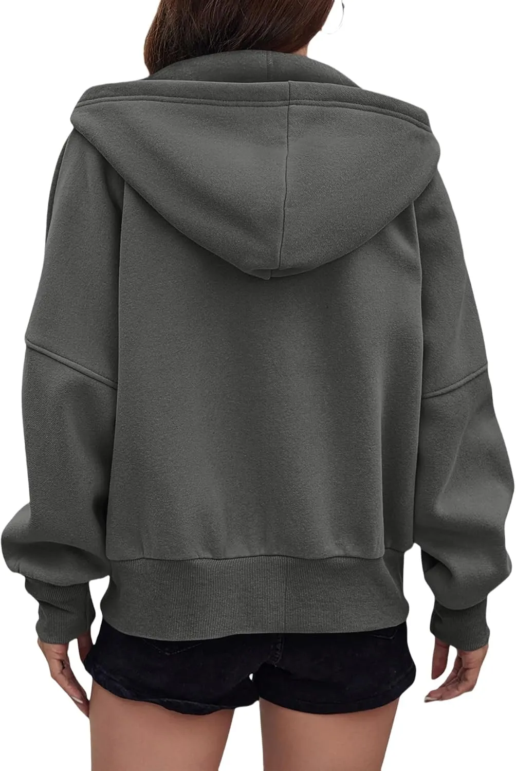 Womens Zip Up Hoodies Long Sleeve Loose Fit Jackets Fashion Fleece Cropped Jackets with Pockets