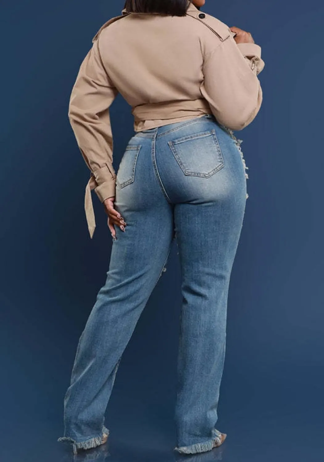 YOOTIKO Womens Skinny Ripped Jeans Crossover High Waisted Boyfriend Stretch Distressed Denim Pants