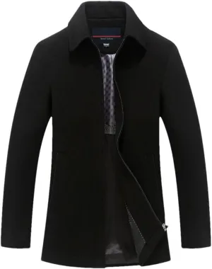 Youllyuu Men's Wool Blend Business Jackets Coat Zipper Woolen Peacoats Solid Lapel Overcoats