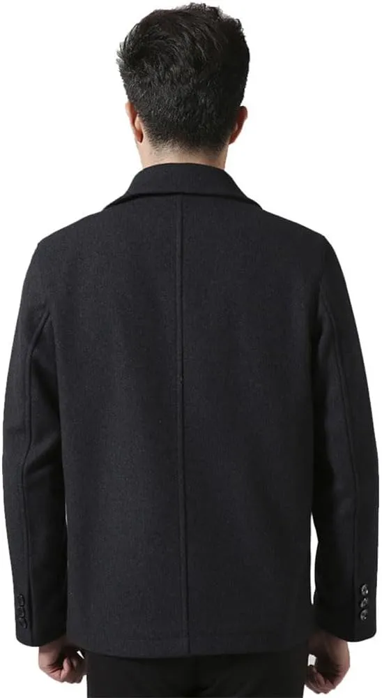 Youllyuu Men's Wool Blend Business Jackets Coat Zipper Woolen Peacoats Solid Lapel Overcoats