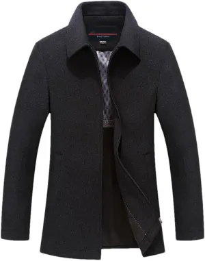 Youllyuu Men's Wool Blend Business Jackets Coat Zipper Woolen Peacoats Solid Lapel Overcoats