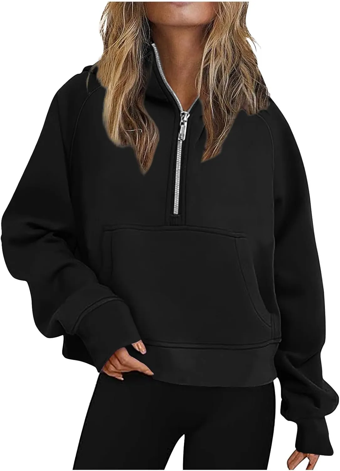 YRAETENM Half Zip Sweatshirt Women Oversized Cropped Fleece Jackets Long Sleeve Workout Hoodies Fall Clothes with Pockets