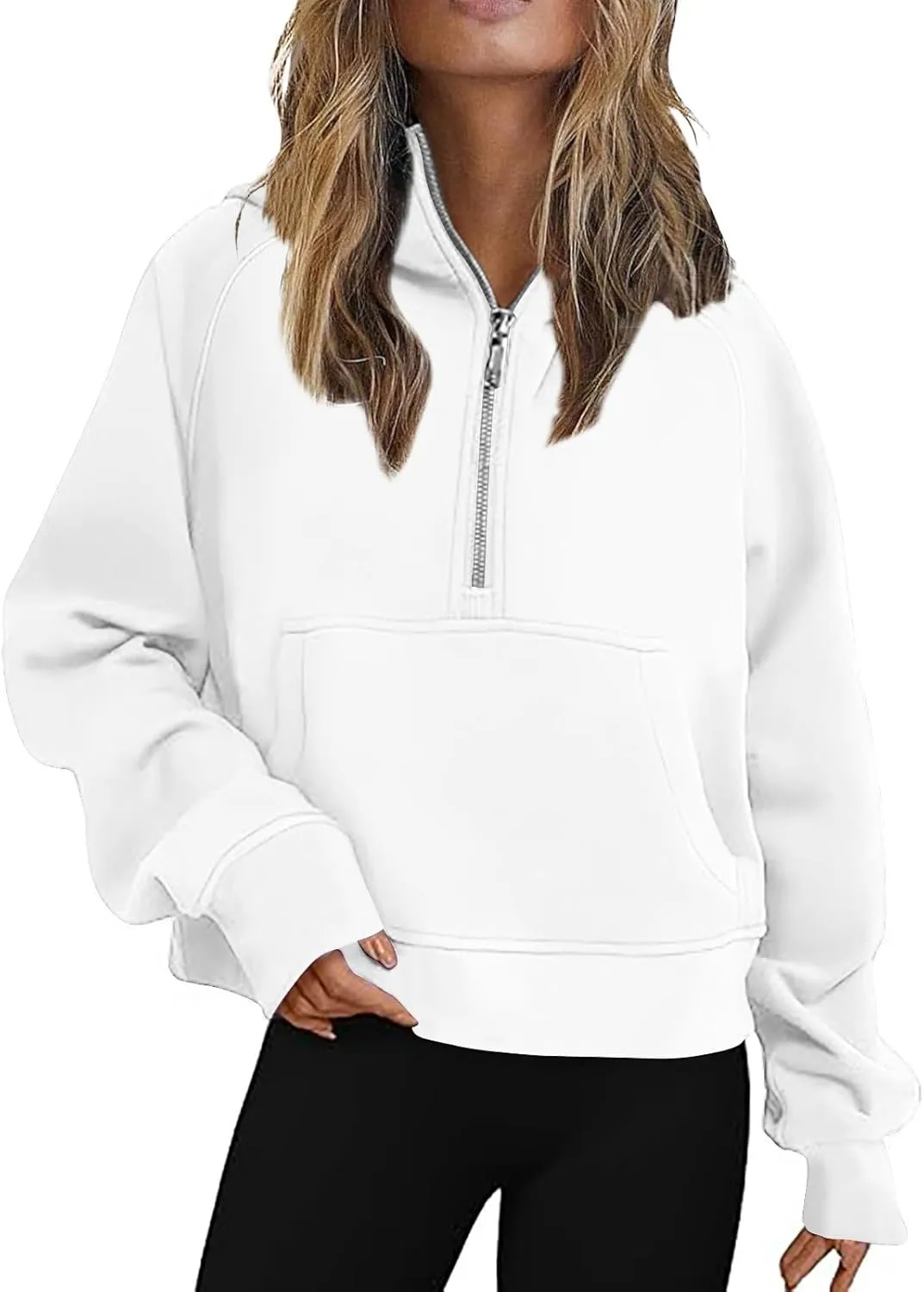 YRAETENM Half Zip Sweatshirt Women Oversized Cropped Fleece Jackets Long Sleeve Workout Hoodies Fall Clothes with Pockets