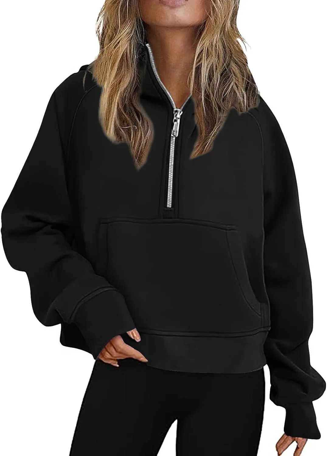 YRAETENM Half Zip Sweatshirt Women Oversized Cropped Fleece Jackets Long Sleeve Workout Hoodies Fall Clothes with Pockets