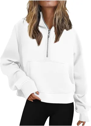 YRAETENM Half Zip Sweatshirt Women Oversized Cropped Fleece Jackets Long Sleeve Workout Hoodies Fall Clothes with Pockets