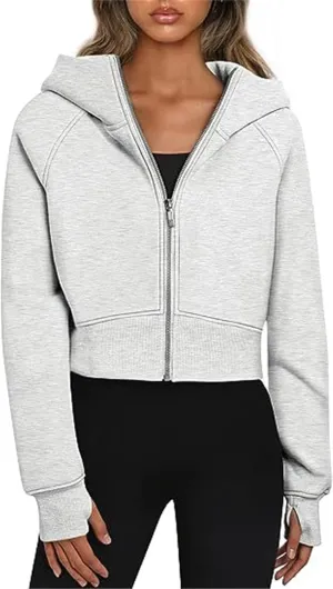 Zip Up Hoodies for Women Fleece Cropped Crew Neck Sweatshirts, Womens Cropped Zip Up Hoodies Fleece Sweatshirts