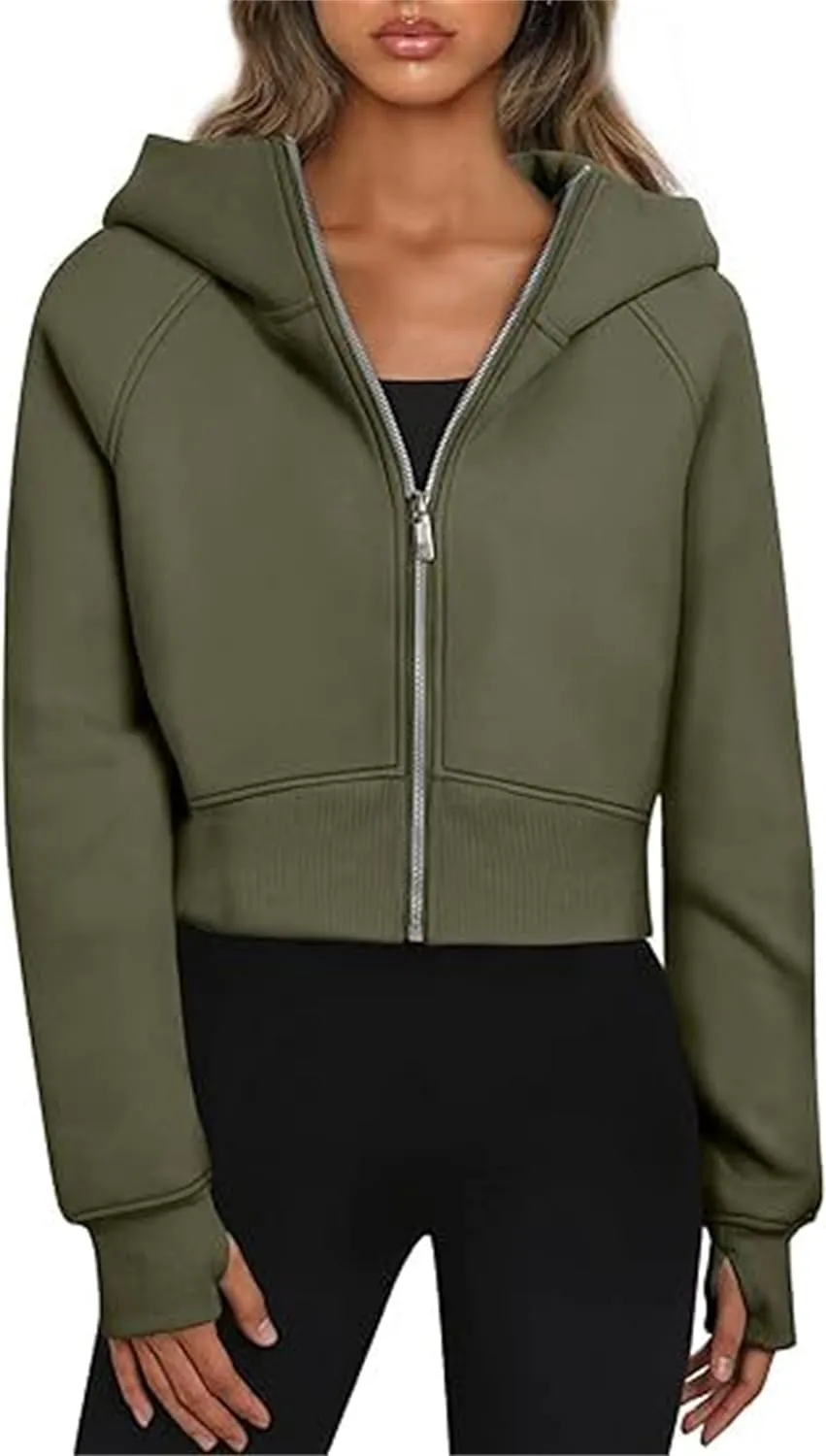 Zip Up Hoodies for Women Fleece Cropped Crew Neck Sweatshirts, Womens Cropped Zip Up Hoodies Fleece Sweatshirts