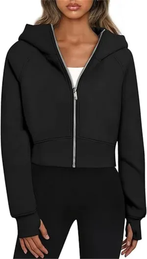 Zip Up Hoodies for Women Fleece Cropped Crew Neck Sweatshirts, Womens Cropped Zip Up Hoodies Fleece Sweatshirts