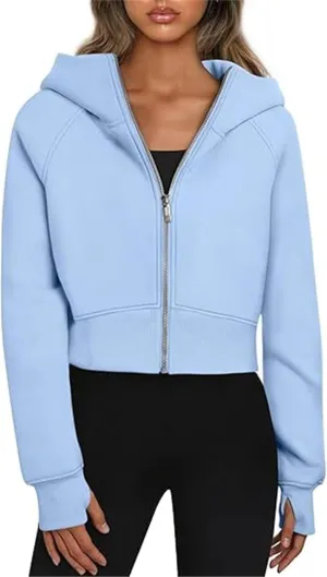 Zip Up Hoodies for Women Fleece Cropped Crew Neck Sweatshirts, Womens Cropped Zip Up Hoodies Fleece Sweatshirts